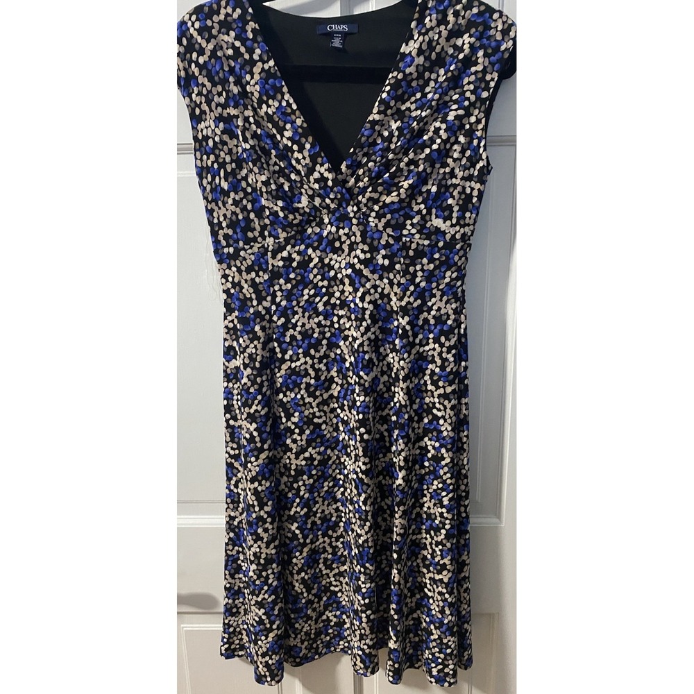 Chaps Womens Dress SZ M Pebble Print Jersey Knit Office Modest Striking Blue